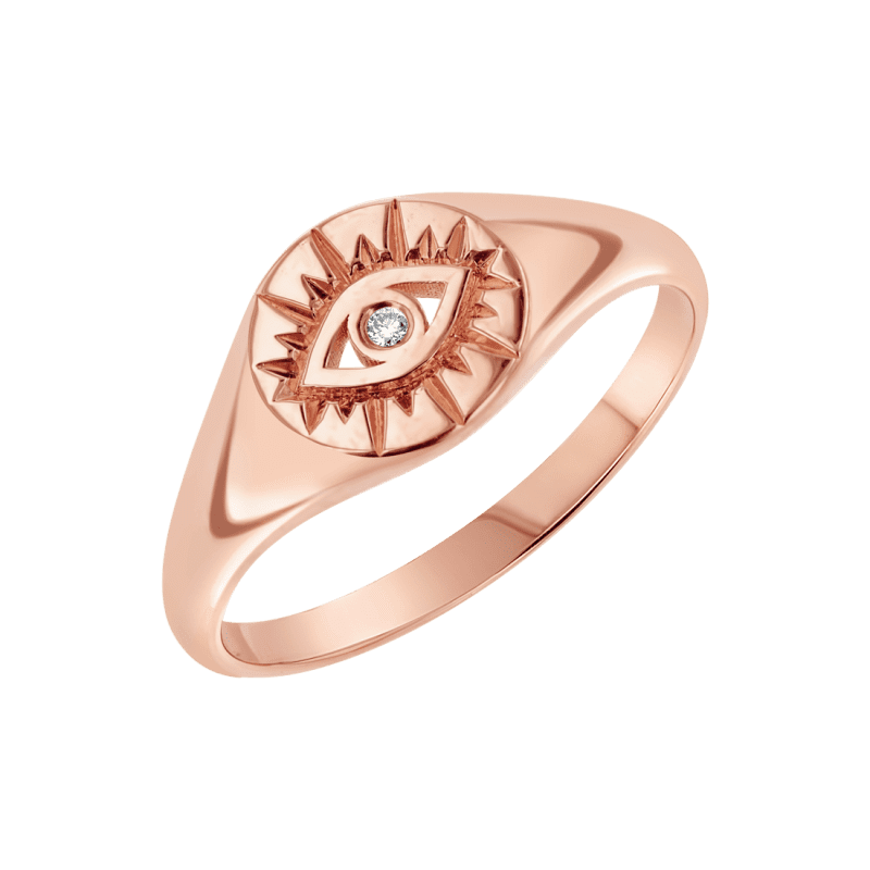 14KRoseGoldDiamondEvilEyeRoundSignetRing